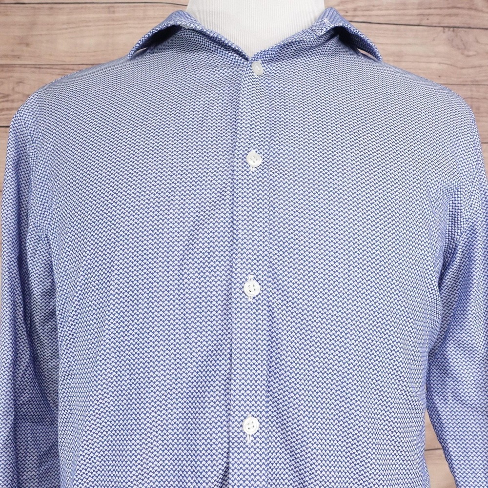 Murano Liquid Luxury Shirt Mens L Blue Geometric Long Sleeve Button-Up Cotton